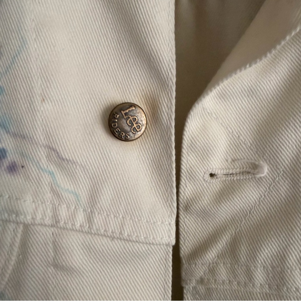 Vintage Lee Riders Hand Painted Denim Jacket White Artsy Boho Watercolor OOAK - Picture 7 of 12